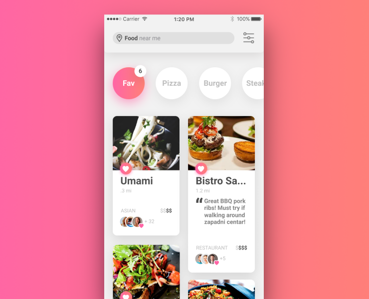 mobile restaurant list UI