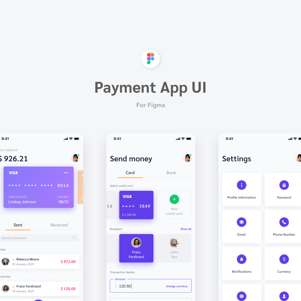 Payment app UI kit Figma iOS